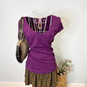 Cute vintage y2k purple tight lace pleated stretchy top